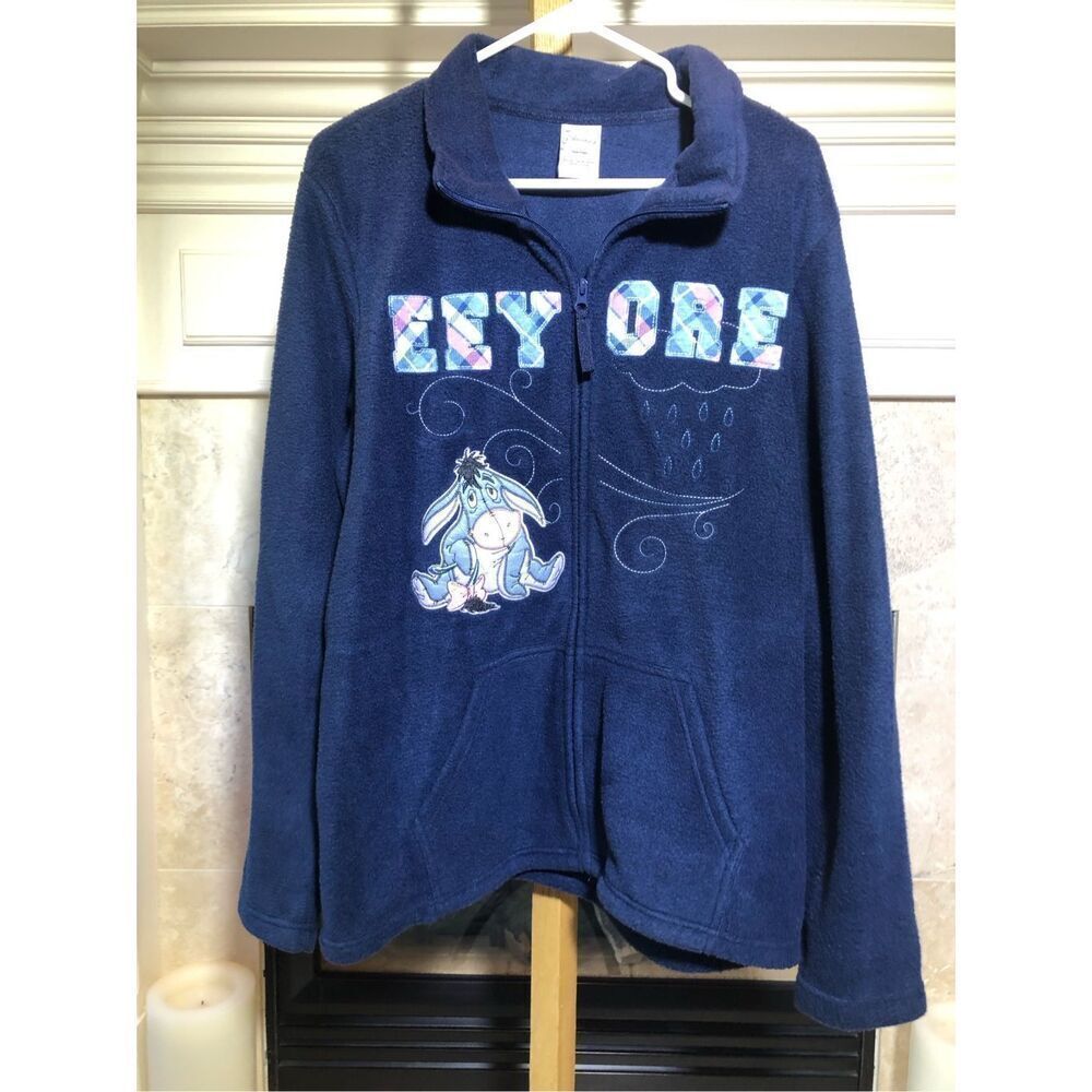 Disney Women’s Navy Blue Fleece Eeyore Zip Up Jacket Size XL